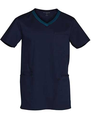 Benchmark Men's V Neck Contrast Trim Scrub Top M7650